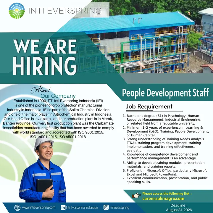 PT Inti Everspring Indonesia is Hiring: People Development Staff